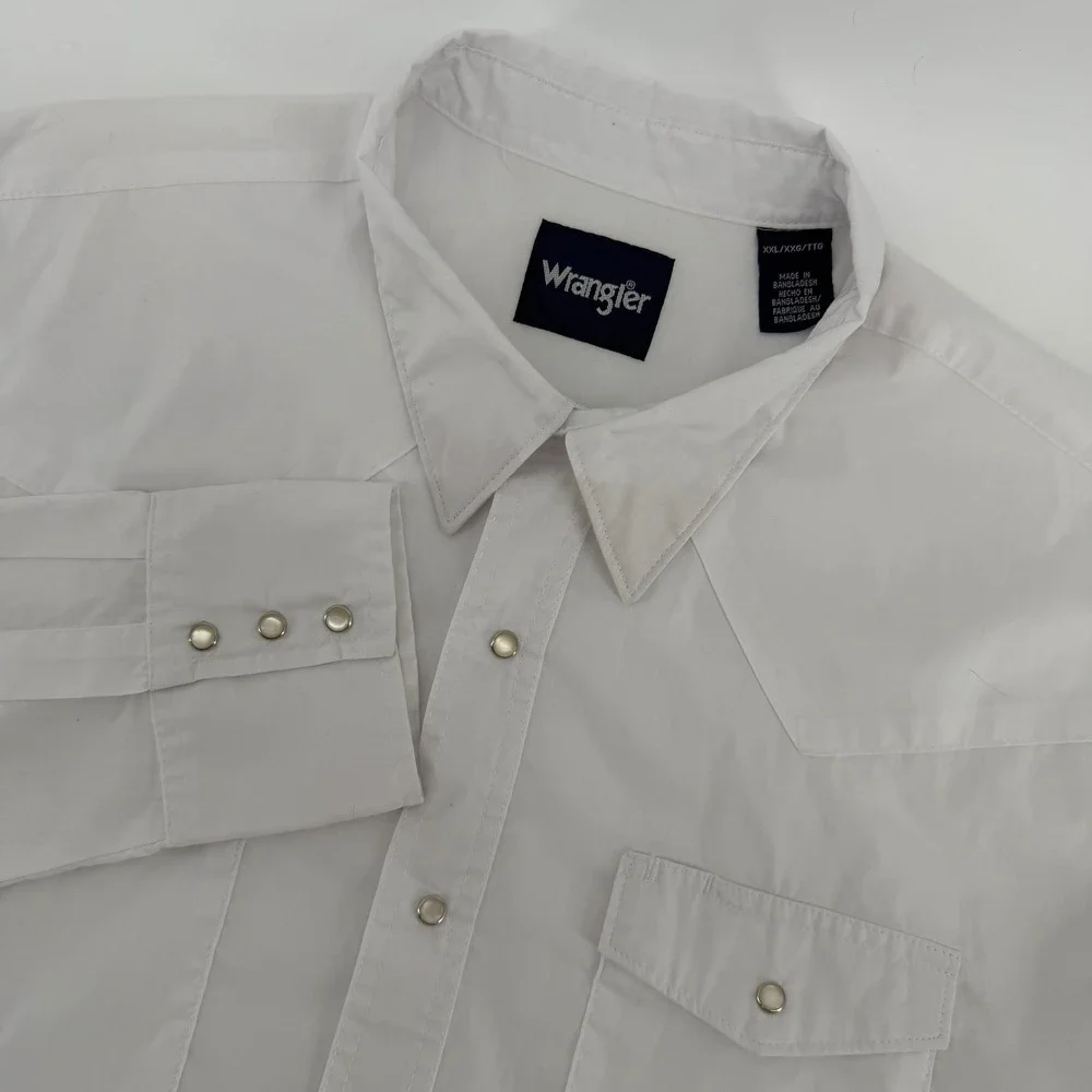 Wrangler Western Snap Shirt Mens XXL White Long Sleeve Pearl Snap 71105WH